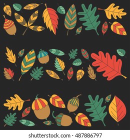 Pattern with autumn leaves Oak Mapple Acorn Linden