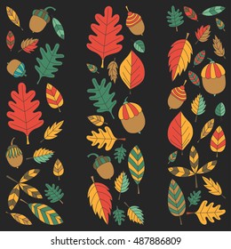 Pattern with autumn leaves Oak Mapple Acorn Linden