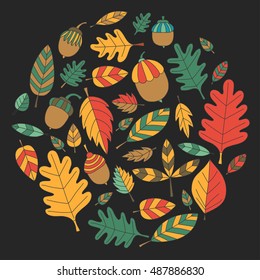 Pattern with autumn leaves Oak Mapple Acorn Linden