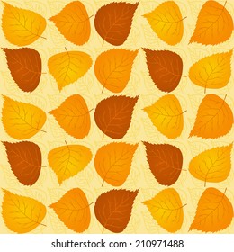 pattern of autumn  leaves on a beige background, vector