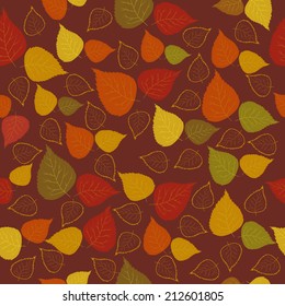 pattern of autumn leaves on a brown background, vector
