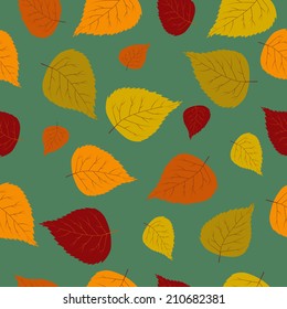 pattern of autumn leaves on a green background, vector