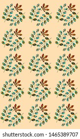 Pattern with autumn leaves on light yellow background