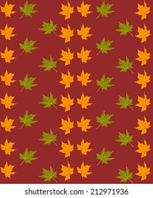pattern of autumn leaves on a red background, vector