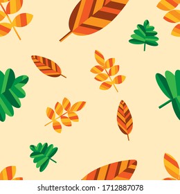 Pattern autumn leaves orange, brown, green. Vector image, eps 10  version