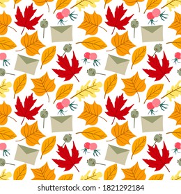 pattern of autumn leaves, orange, yellow, brown fallen leaves Vector illustration background