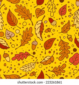 Pattern of autumn leaves. Seamless pattern of colored scribbles.