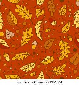 Pattern of autumn leaves. Seamless pattern of colored scribbles.