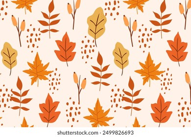 Pattern with autumn leaves, seamless vector background, autumn print. Suitable for backgrounds, clothing design and editorial materials, postcards, gift wrapping paper, home decor and web design