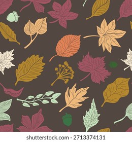 Pattern autumn leaves seamless. Wallpaper, fabric printing, packaging and paper. Natural plant motifs