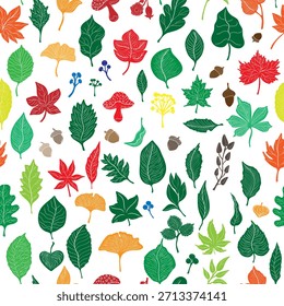 Patrón de hojas de otoño sin costuras. Fondo de pantalla, estampado de telas, embalaje y papel. Motivos vegetales naturales