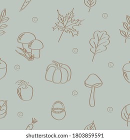 Pattern, autumn leaves and vegetables on a pastel background