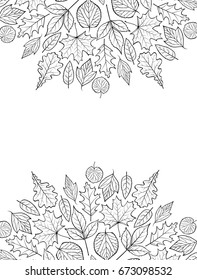 Pattern with autumn leaves.Autumn background. Coloring page for children and adult.Vector illustration.