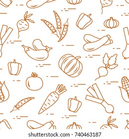 Pattern: autumn seasonal vegetables. Tomato, pepper, zucchini and other fall vegetables for announcement, advertisement, banner or print.