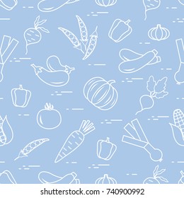 Pattern: autumn seasonal vegetables. Tomato, pepper, zucchini and other fall vegetables for announcement, advertisement, banner or print.