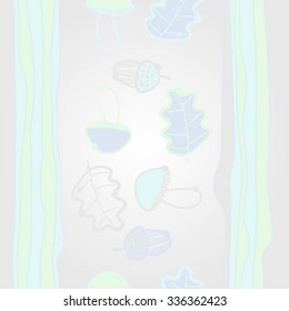 Pattern  of autumn and striped motif, doodles, objects,oak, acorns . Hand drawn.