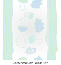 Pattern  of autumn and striped motif, doodles, objects,oak, acorns . Hand drawn.