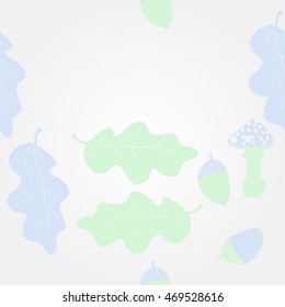     pattern of  autumn theme, doodles,  object,leaves, mushroom, acorns, oak, copy spa?e. Hand drawn.