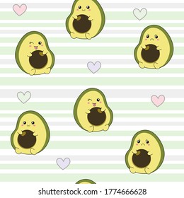 Pattern with avocado, a bone in the form of a heart, It can be used for packaging, wrapping paper, textile and etc.