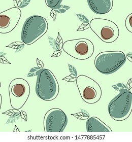 Pattern with avocado. Hand drawn illustration. Eco, organic, vegan and raw products and packaging. Texture for healthy food and life.