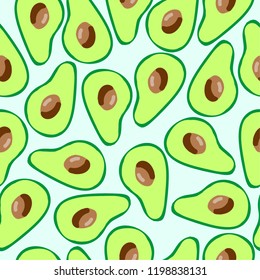 The pattern of avocado. Health food. Light blue background. Gift wrap, textiles, print, etc. Simple seamless pattern.