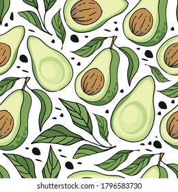 Pattern with avocado on a white background