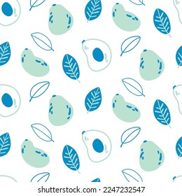 Pattern with avocado on a white background. avocado fruit pattern with pits and whole.