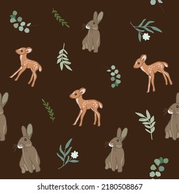 pattern baby animal rabbit and deer free vector