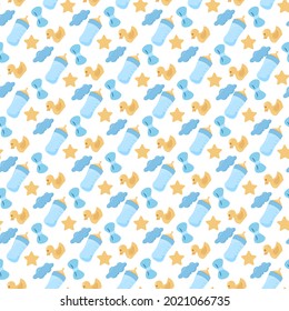 
pattern for baby with blue bottle yellow duck on transparent background