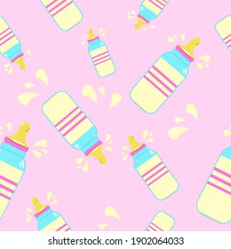 pattern with baby bottle on a pink background.