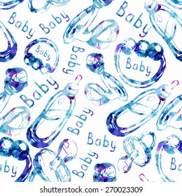 Pattern with baby bottle, rattle and pacifier