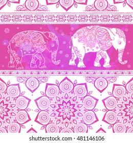 Pattern with baby elephant made in vector. Color illustration