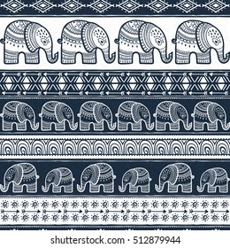 Pattern with baby elephant made in vector. Color illustration

