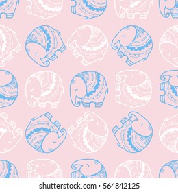 Pattern with baby elephant made in vector. Color illustration

