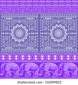 Pattern with baby elephant and mandala made in vector. Color illustration

