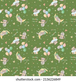 Pattern baby koala on a green background
