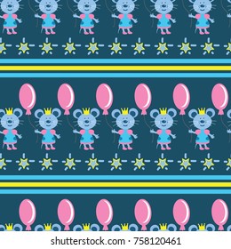 Pattern baby mouse in a crown and a ball and dress up for a holiday, Birthday, greeting cards, wrapping paper, Wallpaper