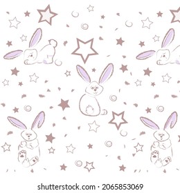 Pattern for baby products, bunny in vector 