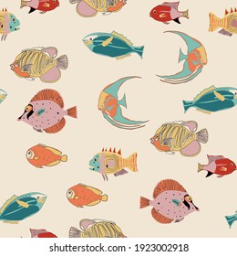 pattern for baby textile with fishes. pastel colors. nautical theme textile design