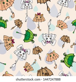 pattern baby umbrella beast colored vector seamless background doodle cute wallpaper