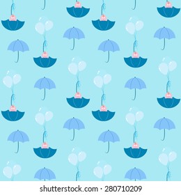 Pattern baby in an umbrella on balloons