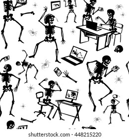 Pattern, background, black and white, silhouette, skeleton, communication between the skeletons, mobile