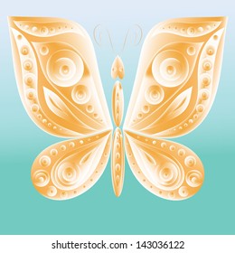 pattern background butterfly vector illustration. yellow butterfly on a blue background