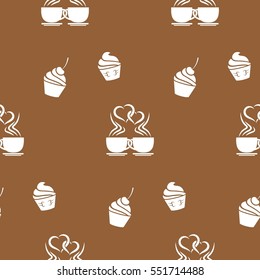 Pattern. Background with cakes, ice cream, coffee, croissant.
