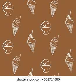 Pattern. Background with cakes, ice cream, coffee, croissant.
