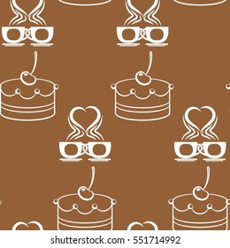 Pattern. Background with cakes, ice cream, coffee, croissant.
