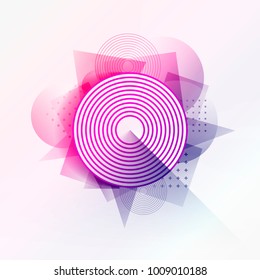 Pattern background with circle and geometric shapes. Central circle with shadow effect. Modern background design for decoration, covers, brochures, presentations and backdrops. Vector geometric design