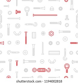 Pattern background construction hardware, screws, bolts, nuts and rivets. Equipment stainless, fasteners, metal fixation gear on seamless pattern