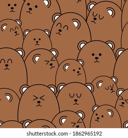 Pattern background cute animal with bear Brown color vector illustration.	