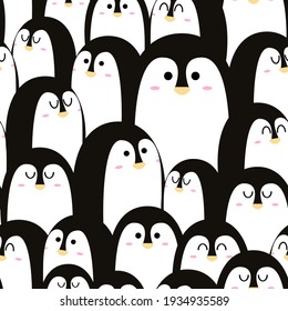 Pattern background cute animal with penguin black and white color  for carpet background, fabric wallpaper and shirt  vector illustration.
